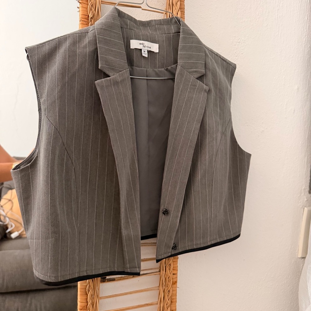 Gray Pinstripe Crop Top Vest